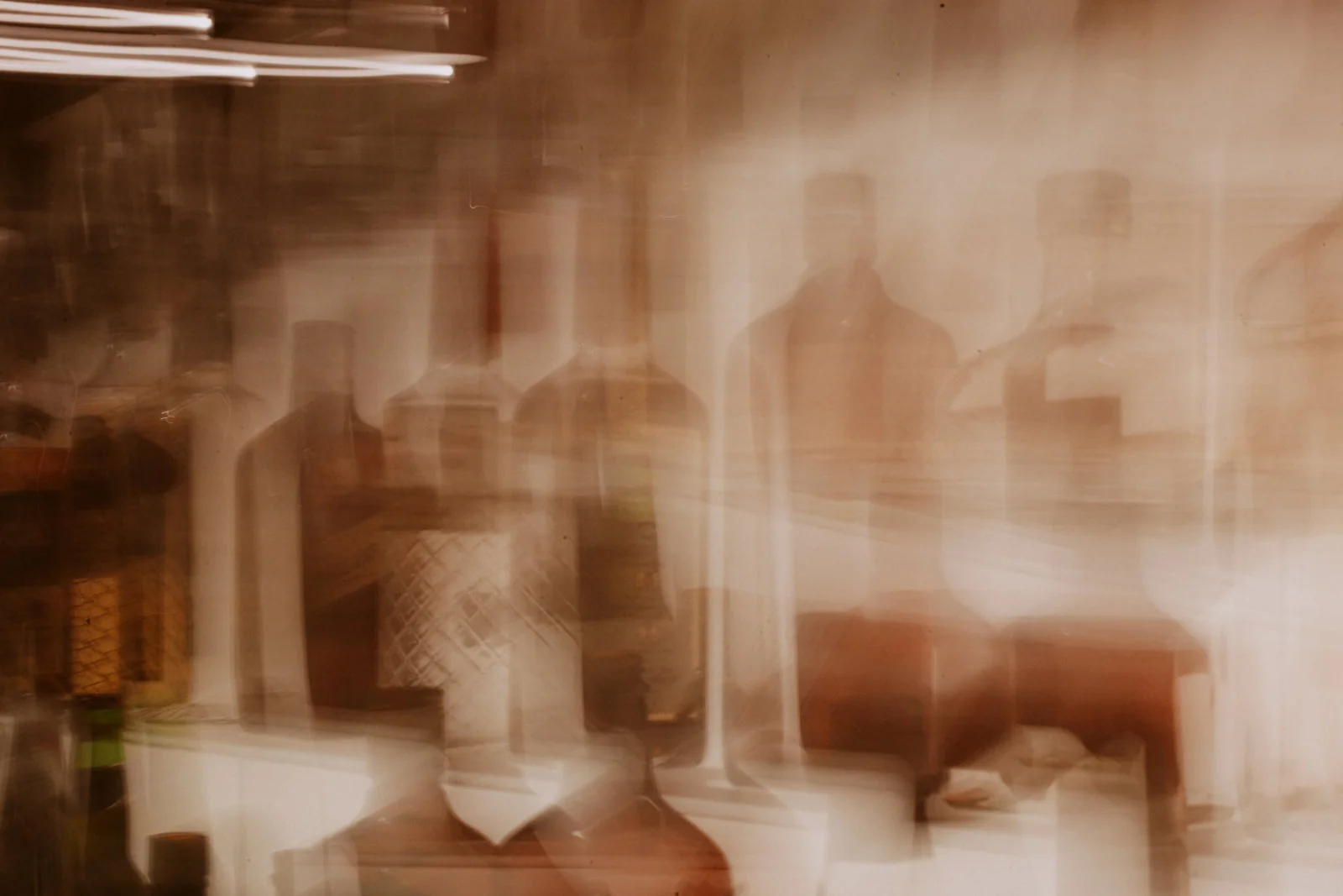 Glass bottles, out of focus